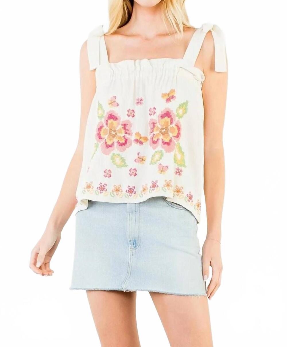 NEW THML flower ties tank in beige